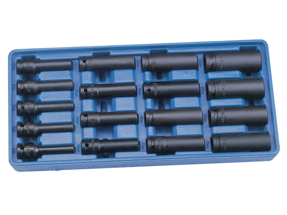 Genius Tools DI-417MD 1/2" -os gépi dugókulcs fej készlet, 6-lapú hosszított, 17 részes termék fő termékképe