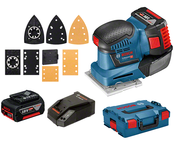 Bosch GSS 18V-10 akkus rezgőcsiszoló (2 x 5.0 Ah Li-ion akkuval, L-BOXXban) termék fő termékképe